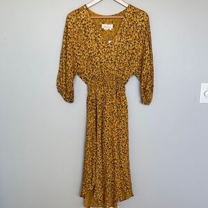 Anthropologie Mustard Floral Midi Dress